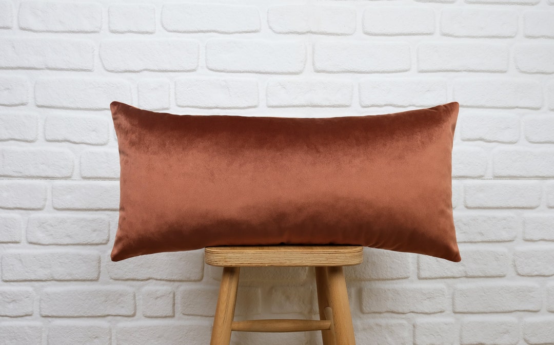 Rust Velvet Pillow Cover, Copper Lumbar Pillow Cover, Oversized Pillow