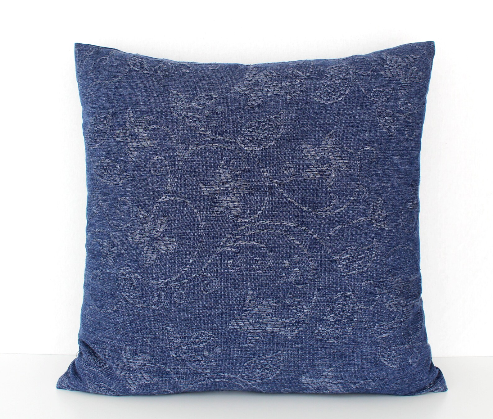 Denim Throw Pillow Denim Pillow Cover Floral Blue Pillow Etsy