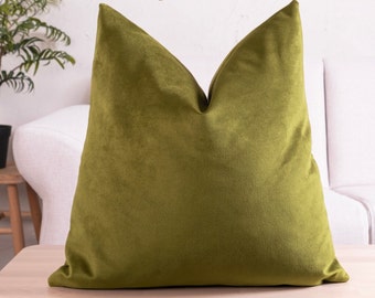 Green Pillow Cover, Olive Green Velvet Throw Pillow Cover, 14x14 Green Pillow Cover, Lumbar Pillow, Green Velvet Pillow, 26x26 Pillow Cover