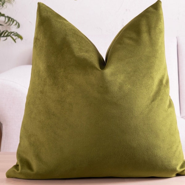 Green Pillow Cover, Olive Green Velvet Throw Pillow Cover, 14x14 Green Pillow Cover, Lumbar Pillow, Green Velvet Pillow, 26x26 Pillow Cover