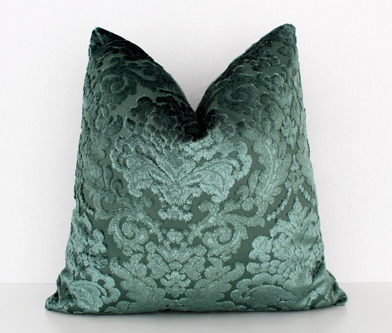 Iridescent Teal Green Damask Velvet Pillow Cover Velvet Throw Etsy