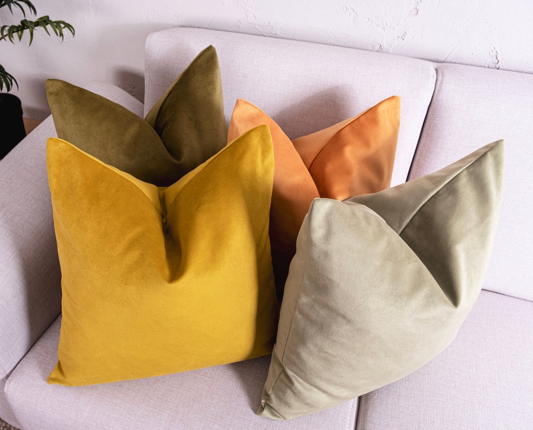 Green Velvet Throw Pillow Cover Mustard Velvet Throw Pillow Etsy