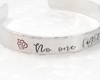 Cancer Awareness Charm On A 7 Inch Oval Eye Hook Bangle Bracelet Cancer Awareness Charm On A 7 Inch Oval Eye Hook Bangle Bracelet