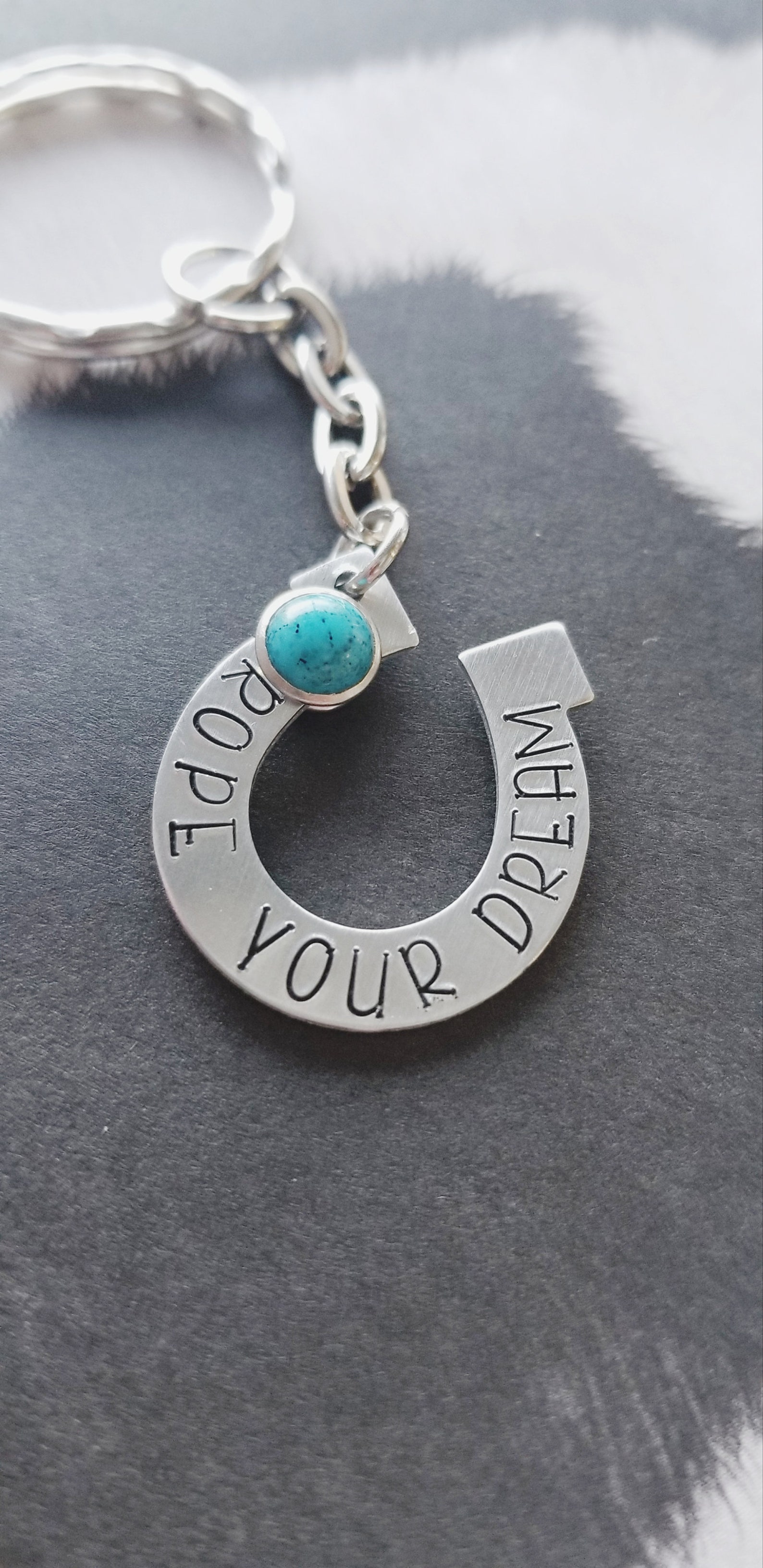 Horseshoe keychain turquoise bead Rope your dream horses Etsy