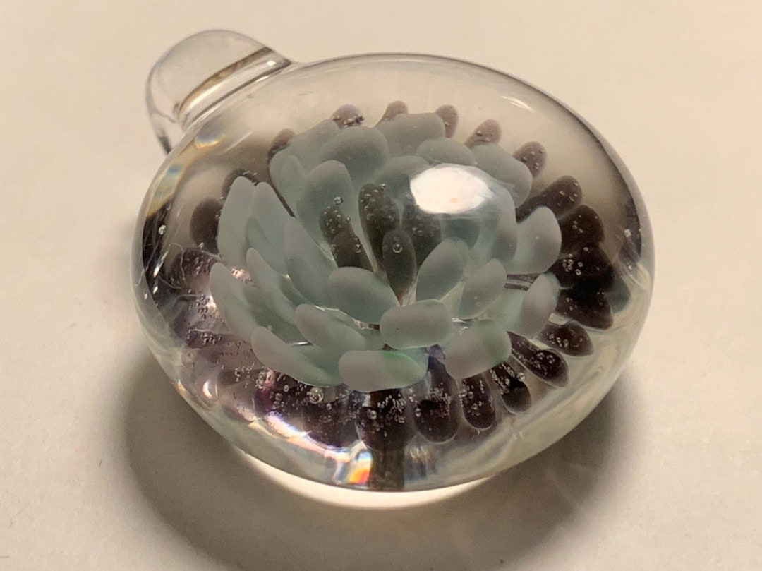 Seafoam Green Flower Implosion Glass Pendant Etsy