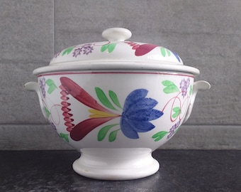 Antique Boerenbont rice bowl with lid Petrus Regout