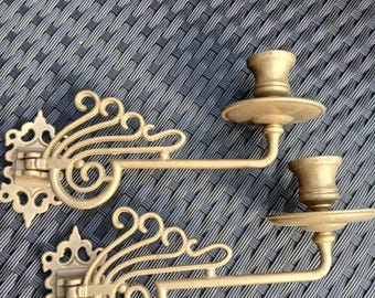 Set of antique brass piano candlesticks, ca 1900