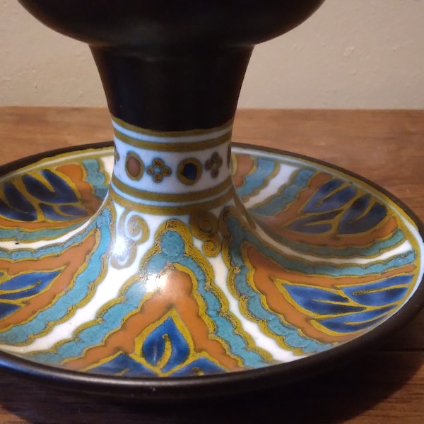 Plateelbakkerij Zuid Holland Gouda pottery candlestick with handle 1924