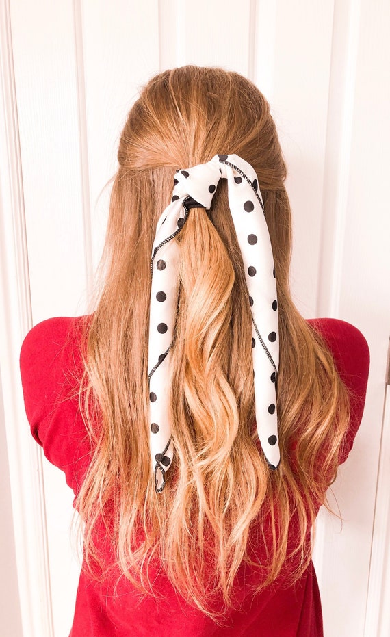 Silky Black Polka Dot Hair Scarf Scarf For Ponytail Scarf Etsy