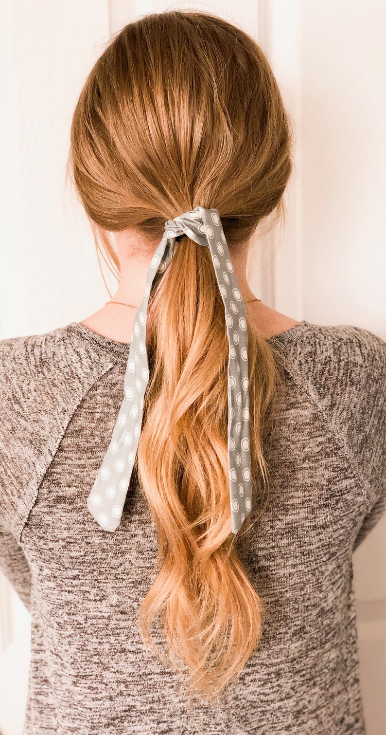 Gray White Polk A Dot Hair Scarf Ponytail Wrap Tie Up Headband Etsy