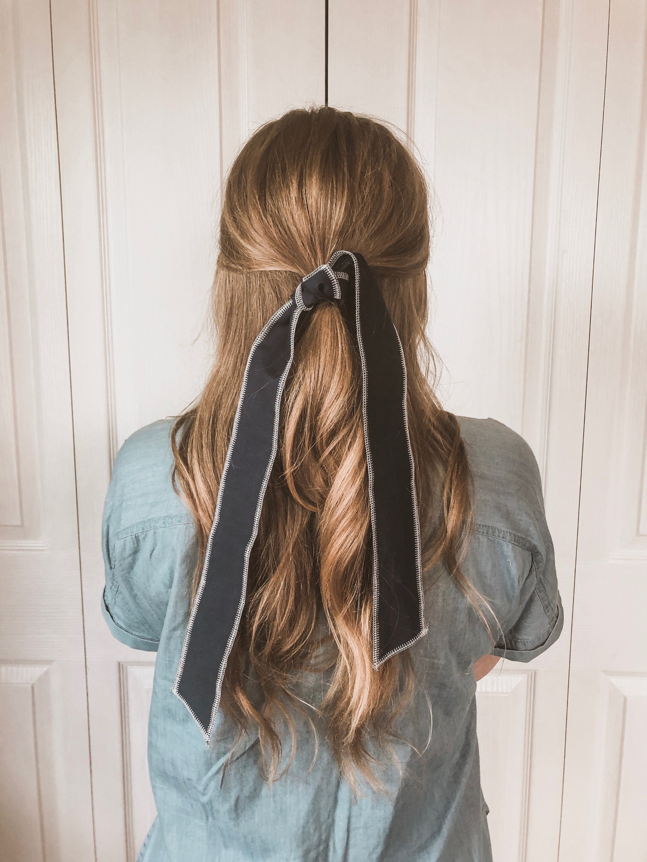Navy White Hair Scarf Ponytail Tie Up Headband Scarf For Etsy