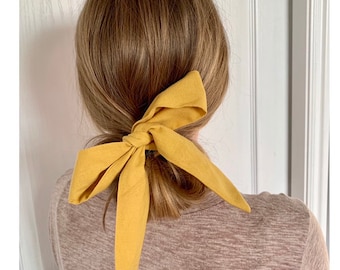 Mustard Hair Scarf for Ponytail, Yellow Tie Up Headband, Vintage Style Hairband, Boho Hair Scarf, Teen Birthday