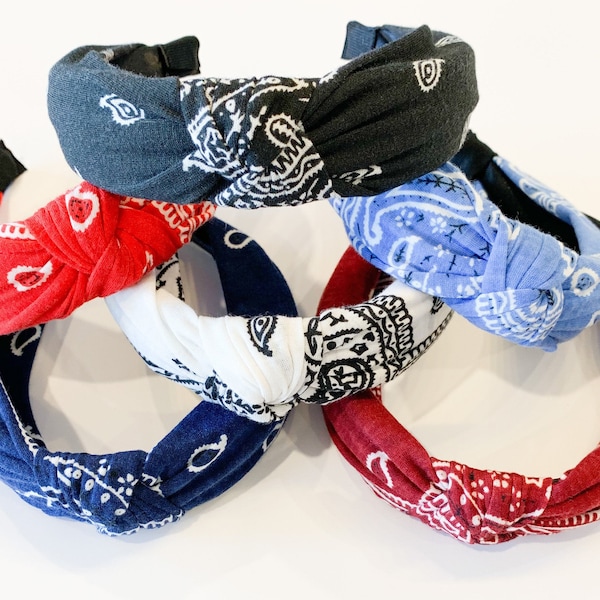 Paisley Bandana Fabric Headband for Women, Knotted Headband, Boho Hair Scarf for Ponytail, Summer Hair Accessories, Trendy Hairstyle