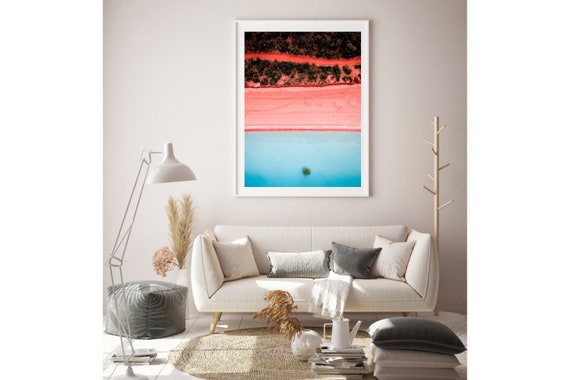 Stunning Pink And Blue Beach Aerial Print Abstract Sea Wall Etsy