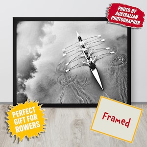 Rowing Crew From Above – Framed Black and White Rowing Print, Aerial Photo - Collector&#39;s Piece