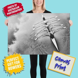 Rowing Crew Wall Art – Black and White Canvas Print, Aerial Rowing Photography - Gidt Idea