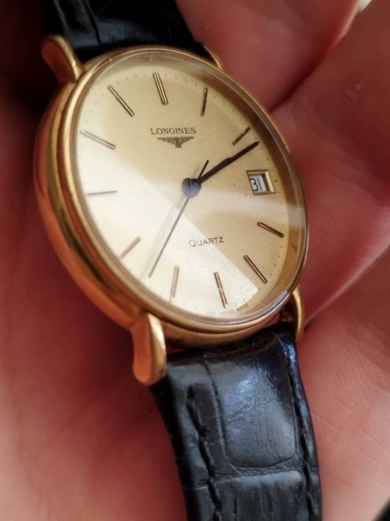 Longines vintage quartz gold plated dress watch date - Gem