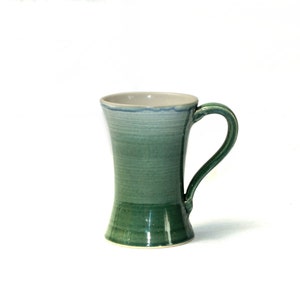 Vintage sign DK or KD Dorothy Kemp Pottery Studio England Pottery Stoneware Blue Green Striped Mug Tea Coffee Cup Kitchen Farmhouse Decor