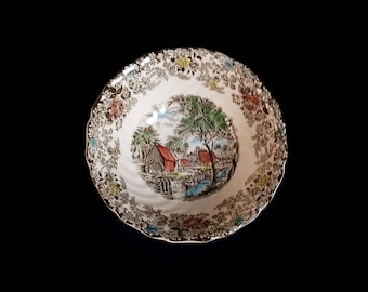 Vintage Mill Stream Jonson Bros Serving Soup Plate Bowl Brown White Dish Country Life Pattern Kitchen Farmhouse Home Decor