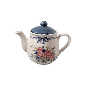 vintage White Blue Lid Floral Bow Décoré Céramique Théière Vaisselle Cuisine Décor Arrosoir