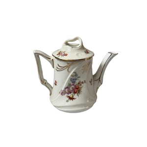 Vintage Imperial Bone China England Dresden Style White Floral & Gold Miniature Mini One Cup Teapot Demitasse Coffee Pot Garden Flowers