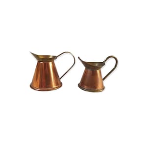 2 x Vintage Miniature Copper Brass Pitcher Ewer Small Size Measuring Jug Rustic Retro Rustic Kitchen Farmhouse Decor