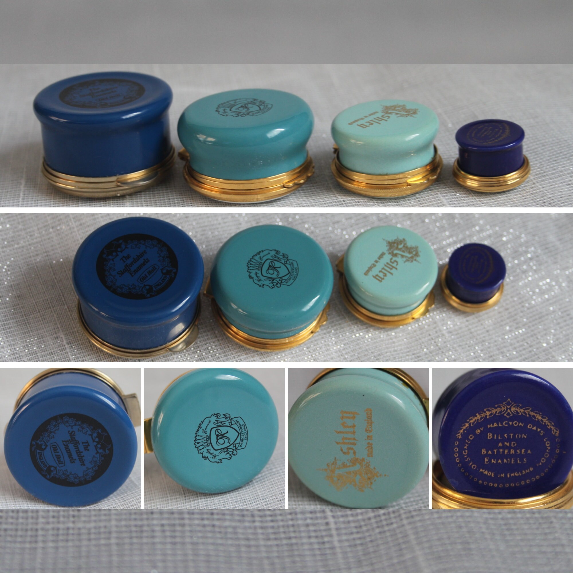 英国STAFFORDSHIRE ENAMELS ピルケース　テディベアピルケース Vintage the Staffordshire Enamels England Blue Floral Gold