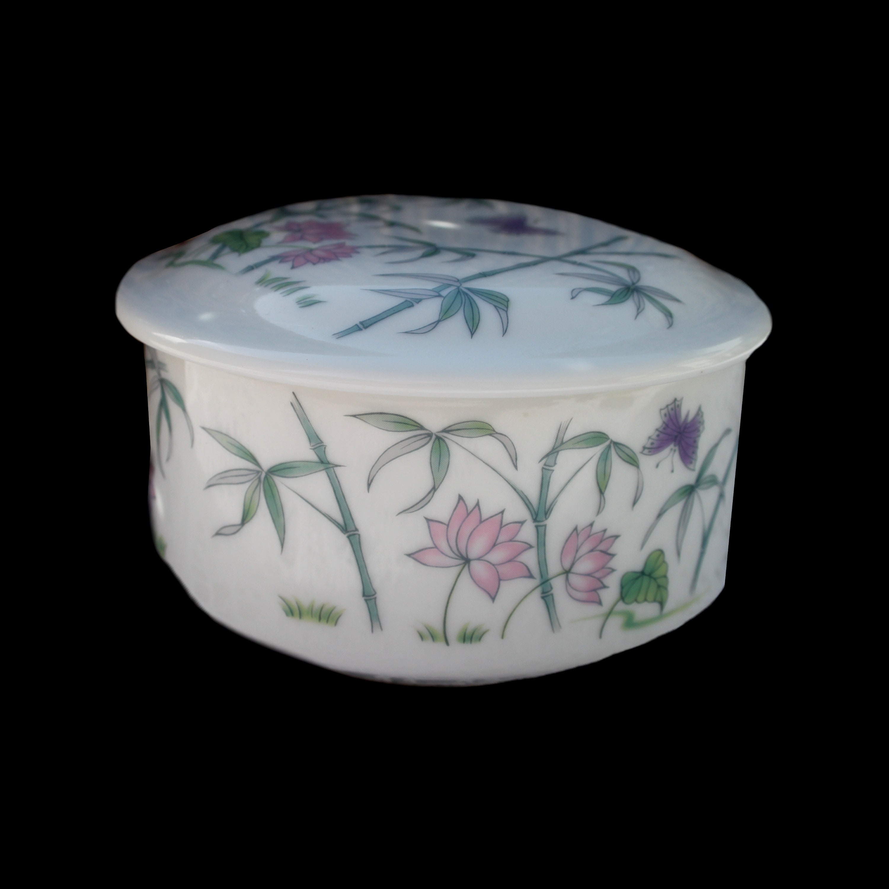 Porcelain Japan White and Gold Floral Small Trinket Pill Box