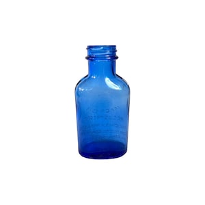 Antique Vintage Cobalt Blue Glass Rectangular Shape Medicine Magnesia Milk Bottle Vase Unique Display Rustic Farmhouse Decor
