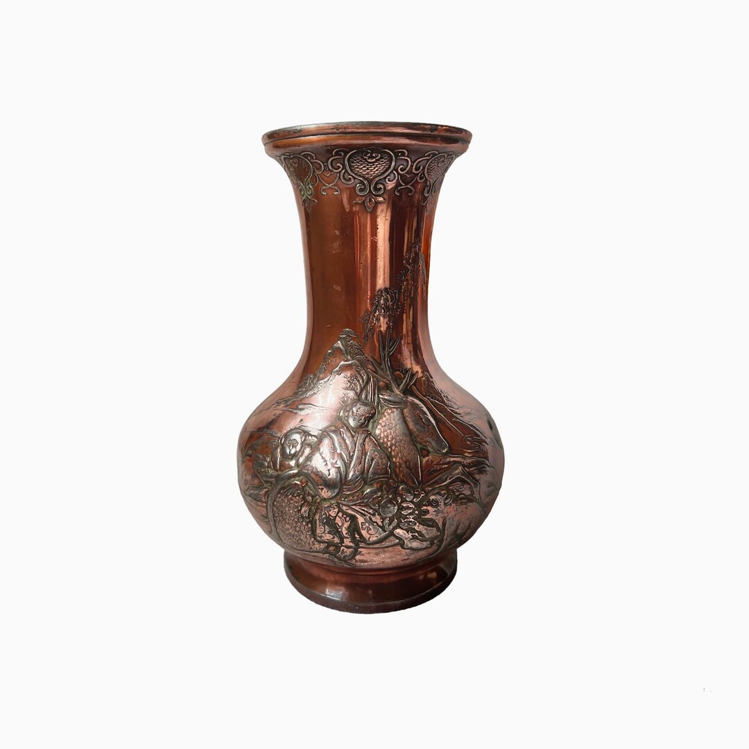 Antique Copper Plated Bronze Silver Color Antimony Etched Japanese