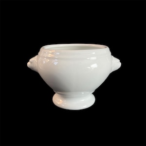 Vintage Olympia Porcelain Lion Head Handles White Soup Bowl Country Kitchen Farmhouse Kitchen Decor Small Planter Plant Pot Rose Bowl