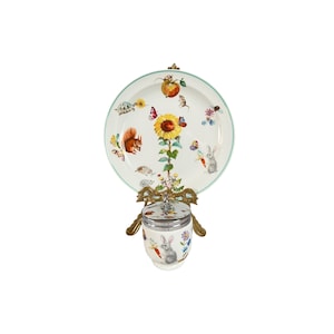 ヴィンテージ ラージ キングサイズ ロイヤルウースター ダブルエッグコドラー＆プレート イングリッシュガーデンパターン ファインポーセリン オーブントゥテーブル ベビーフードウォーマー