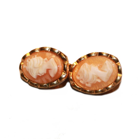 Vintage Gold Tone Brass Framed Coral Shell Orange… - image 2