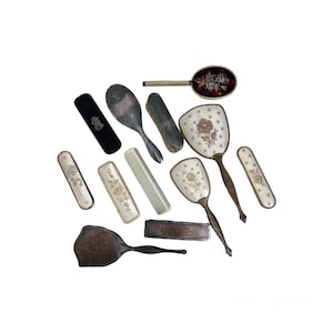 Vintage Various Dress Hair Brush Silver Plated Brass Hand Mirror Vanity Set Mid-century Accessories Bedroom Bathroom Dressing Table Decor