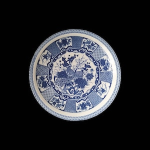 Vintage Japanese Japan Large Decorative Plate Round Platter Blue and White Peacock Birds Sakura Flowers Pattern Oriental Decor Gift Idea