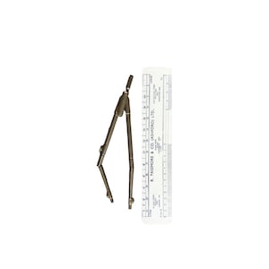 Vintage compass mid-century school compass pencil drawing callipers ruler Geometry rusty tools Gift for teacher hand tool mathematics