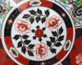 ヴィンテージ 伊万里焼 日本製 東洋装飾皿 黒 赤 緑 青 金 伊万里 鳥