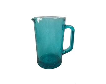 Vintage Turquoise Teal Aqua Blue Glass Pitcher Ewer Water Jug Tableware Retro Kitchen Decor Vase