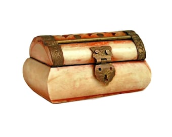 Vintage Morocco Camel Bone & Brass Trinket Box Velvet Lined Boho Chic Home Office Desk Decor Gift for Her