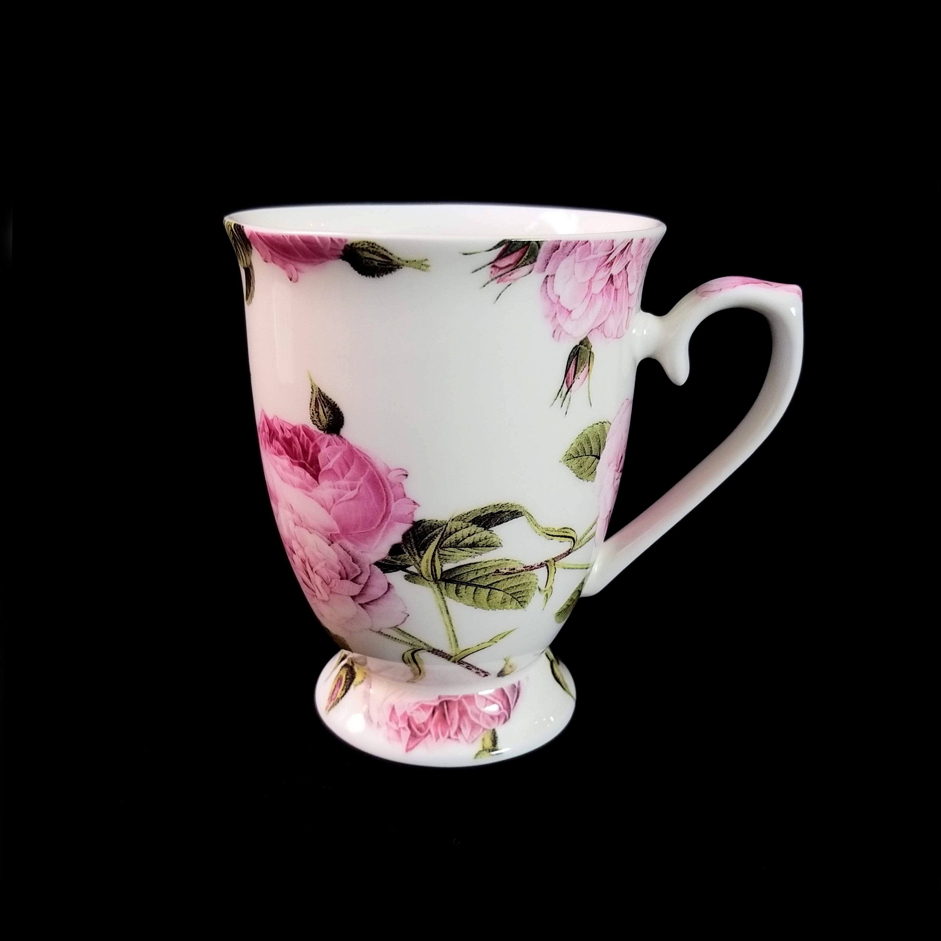 Vintage TU Pink Roses Flowers on White Fine Bone China Coffee Mug