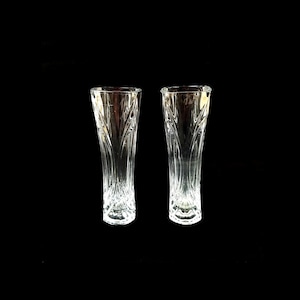 2 Vintage Cristal d&#39;Arques 24% Plomo Cristal Cortado Vidrio Arco Curva Patrón Pequeño Posy Bud Vase Chatelet Flower Arranger Wedding Decor Set