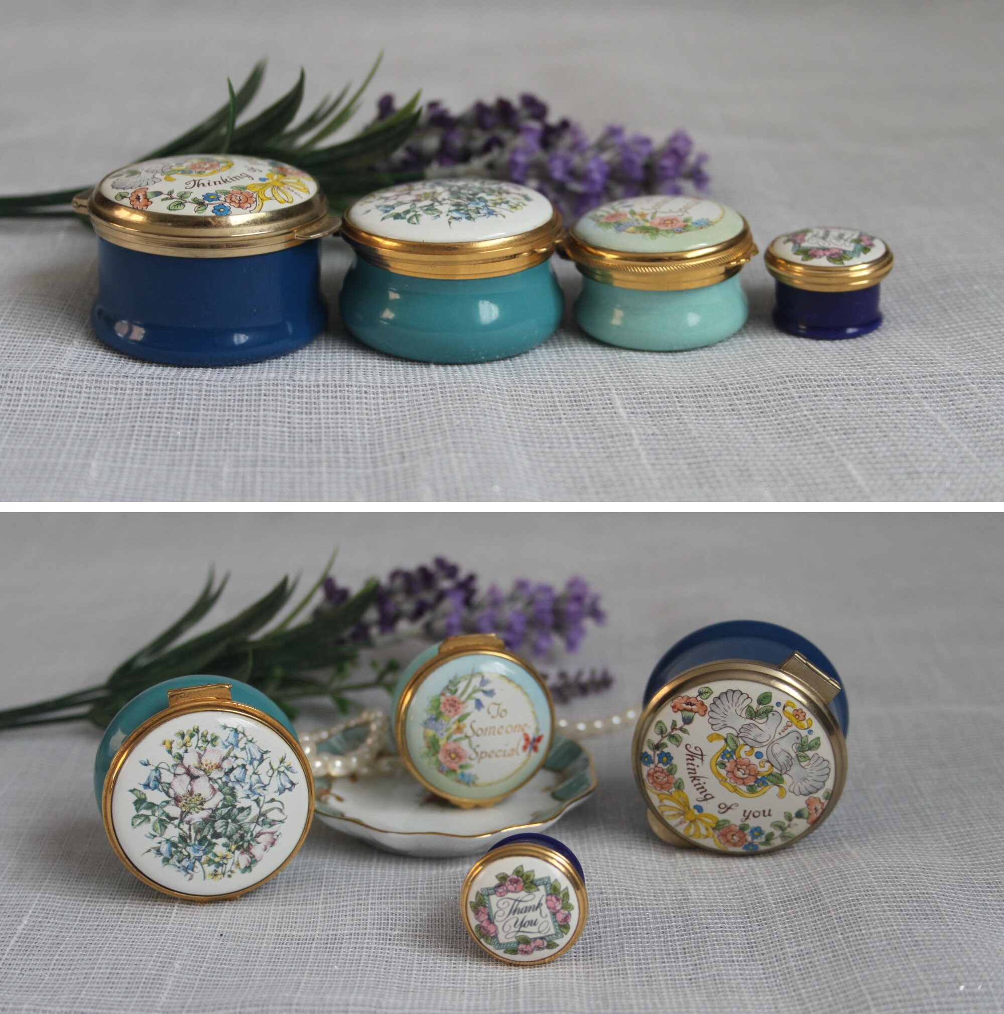 Vintage the Staffordshire Enamels England Blue Floral Gold