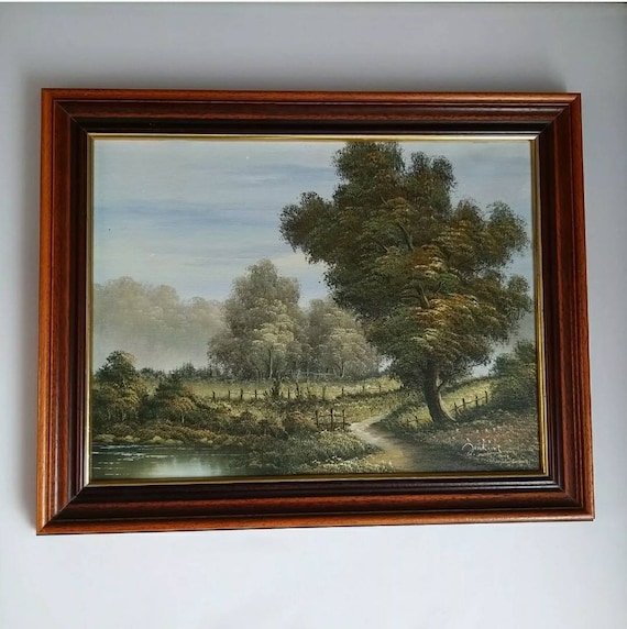 Vintage Sign by Jenkins Oil on Board Painting Wall Art Landscape