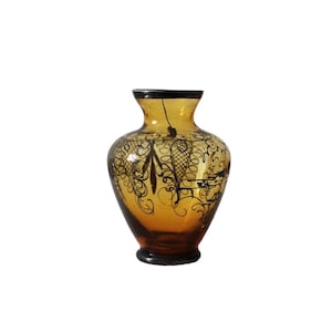 Vintage Art deco ambra giallo vetro dipinto a mano argento metallizzato sovrapposizione vernice vaso mensola tavolo home decor regalo per lei