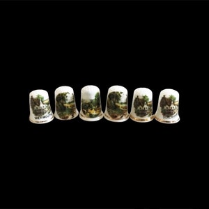 6 х Vintage Porcelain Thimbles Collection Decorative China Thimbles England Sewing Thimbles Set of 6 Thimbles Landscape Forest China