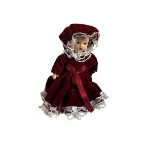 Vintage Miniature Doll Dollhouse Perfect Little Angels Porcelain Girl Dollars Red Velvet Dress Victorian Christmas Gift Children Room Decor