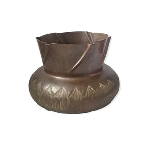 Antique Art Deco Benham & Froud Copper Wrought Cachepot Scallop Vase Pot Planter Flower Arranger Jardinière Country Farmhouse Rustic Decor