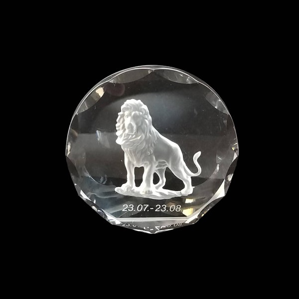 vintage Danbury Mint Wildlife Crystals Collection Verre Clair 3D Gravé Lion Givré Lion Leo Zodiac Presse-papier Anniversaire Cadeau Étagère Bureau Décor