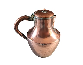 Antique Copper Kettle Coffee Pot French Vintage 19th Century Copper Pot Rustic Retro Wine Water Watering Pot Can Farmhouse Decor