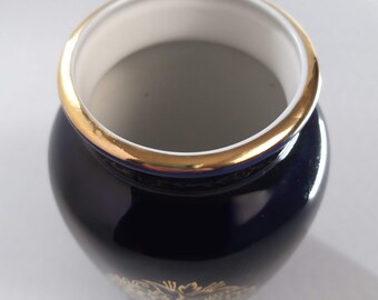 コバルトブルーの金箔装飾花瓶 ヴィンテージ 磁器 花瓶 コバルトブルー 花模様 金箔